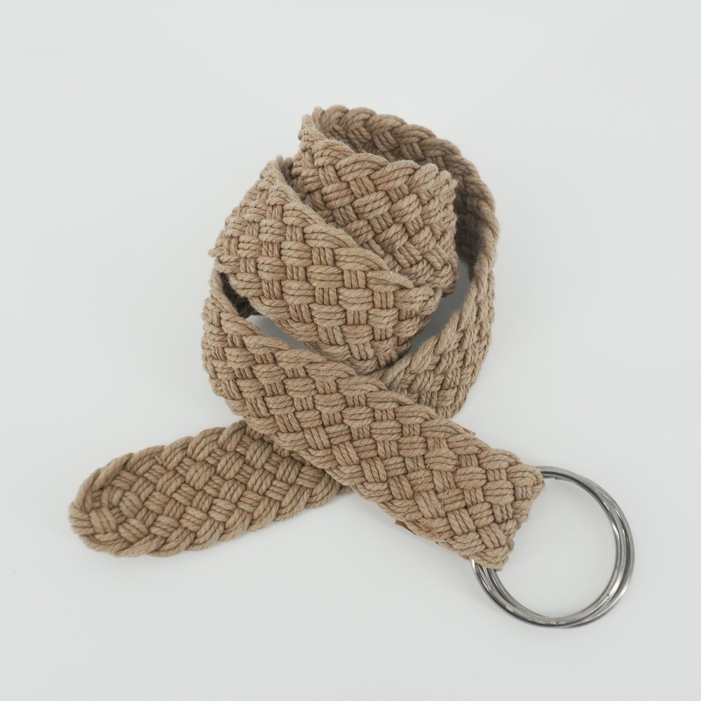 Boho Braided Macrame Belt Women Size 6 Tan Woven D-Ring Boho Accessory
